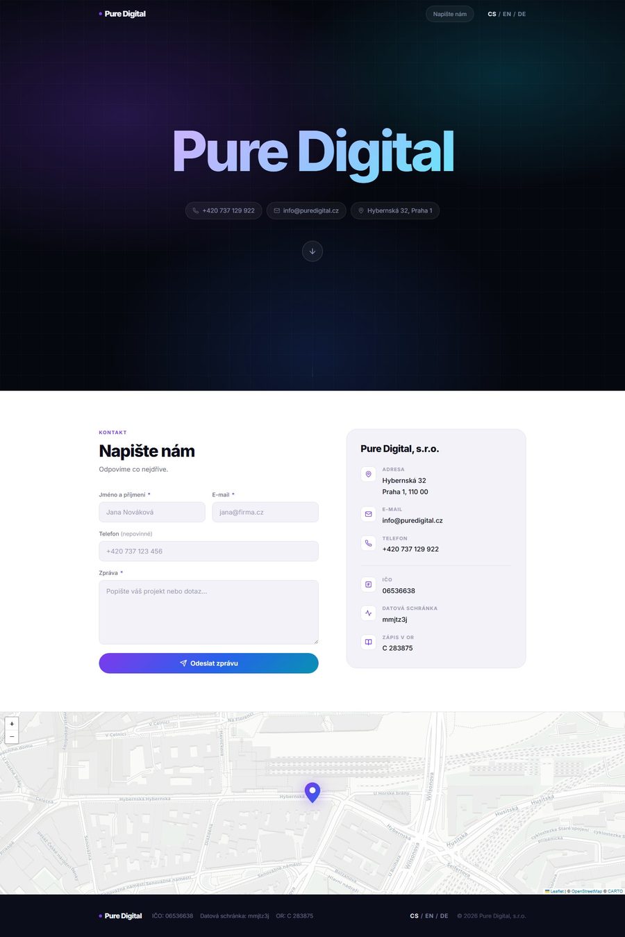 Náhled webu puredigital.cz na tabletu