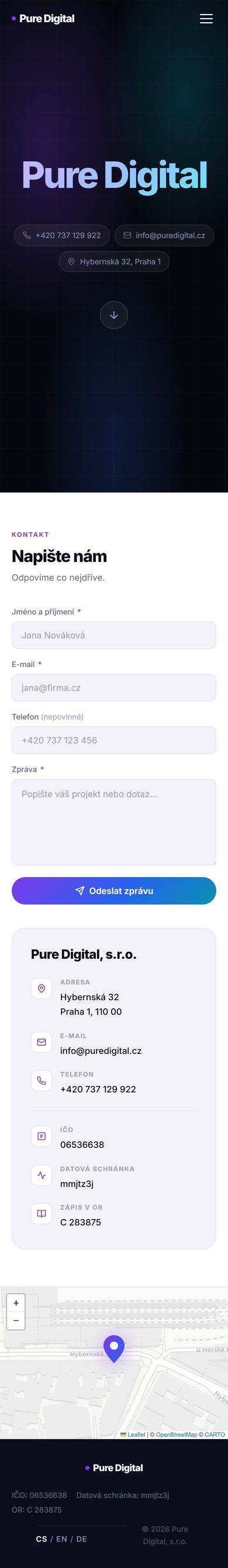 Náhled webu puredigital.cz na mobilu